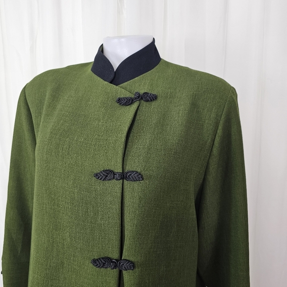 Emmelle vintage asian-inspired jacket green black trim frog buttons medium - Picture 2 of 7